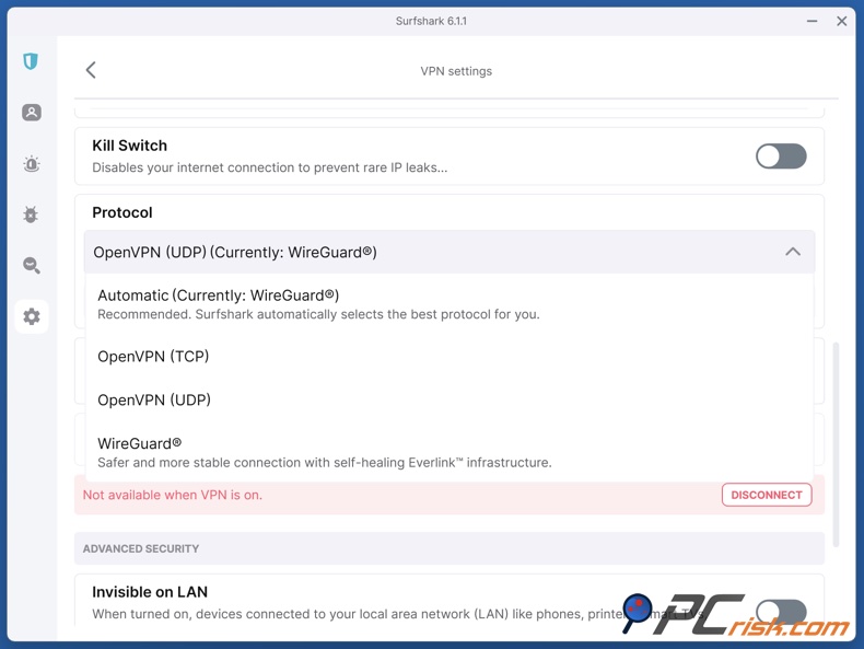 Surfshark VPN Protokoły