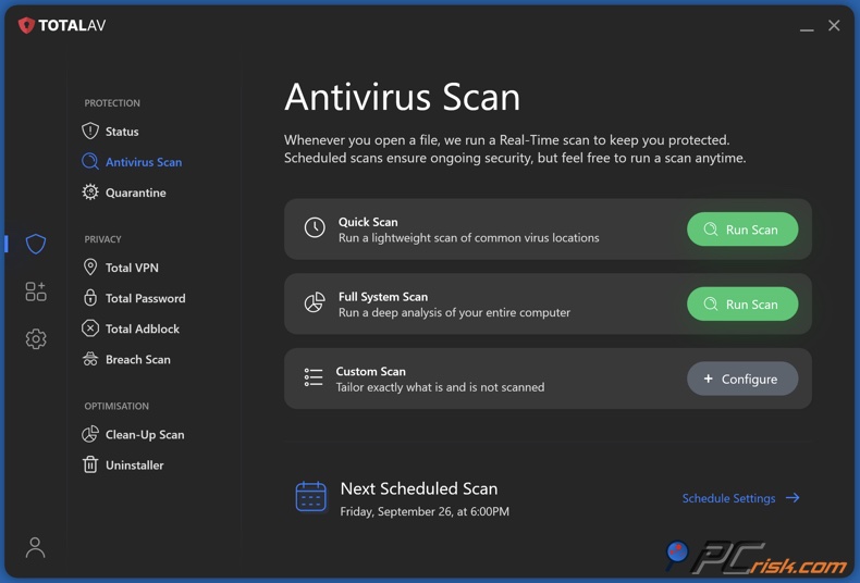 TotalAV deska rozdzielcza