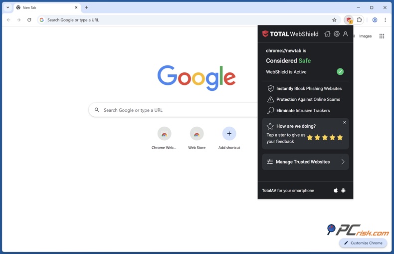 Total Webshield menu rozszerzeń