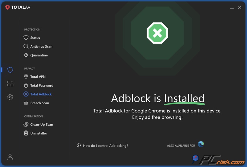 Total Adblock sekcja w Total AV