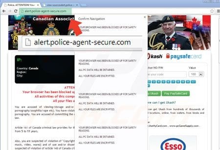 Blokujące przeglądarkę ransomware używające powiadomienia agenta policji