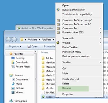 Zmienianie nazwy pliku wykonalnego Antivirus Plus 2014