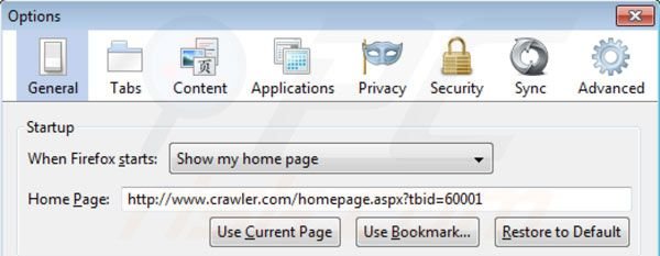 Usuwanie crawler.com ze strony domowej Mozilla Firefox
