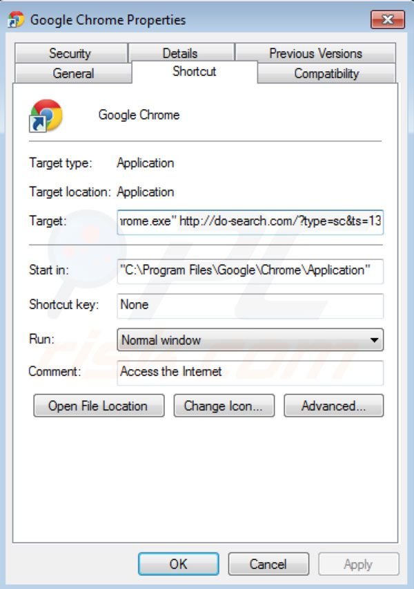 Usuwanie Do-search.com ze skrótu docelowego Google Chrome