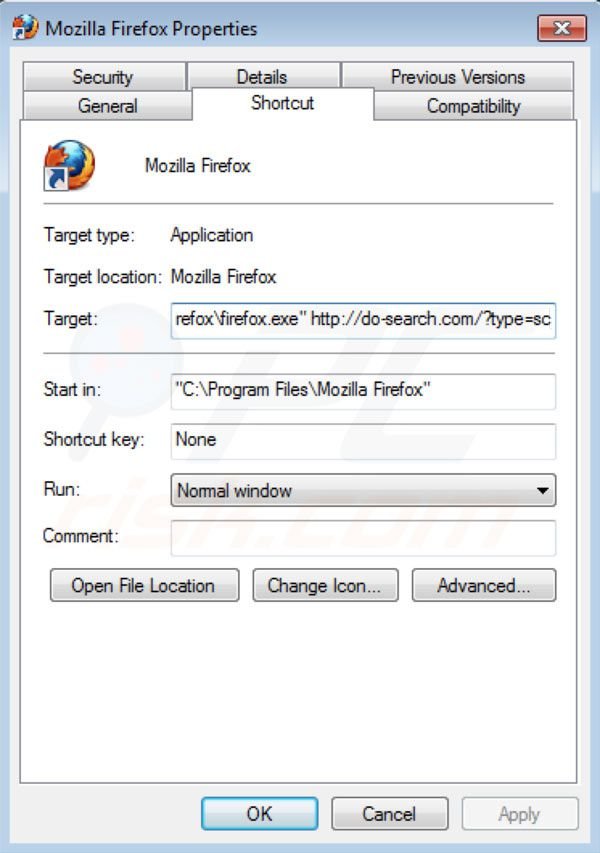 Usuwanie Do-search.com ze skrótu docelowego Mozilla Firefox