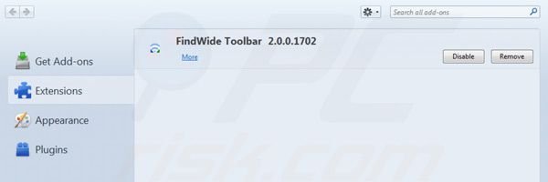 Usuwanie findwide.com z rozszerzeń Mozilla Firefox
