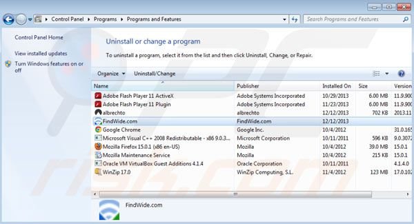 Deinstalacja search.findwide.com z Panelu kontrolnego