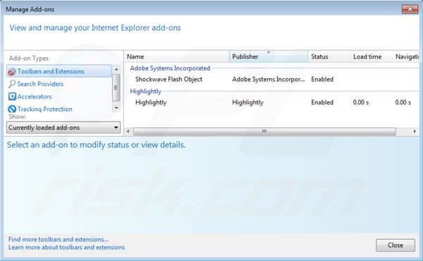 Usuwanie Highlightly z rozszerzeń Internet Explorer krok  2