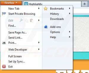Usuwanie Highlightly z rozszerzeń Mozilla Firefox krok 1