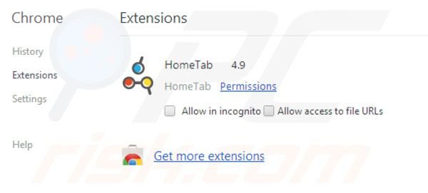 Usuwanie Hometab z rozszerzeń Google Chrome krok 2