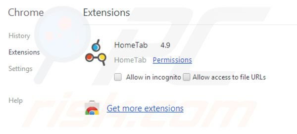 Usuwanie Hometab z rozszerzeń Google Chrome krok 2