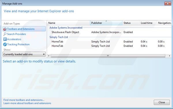 Usuwanie Hometab z Internet Explorer krok 2