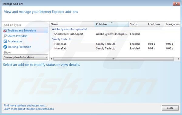 Usuwanie Hometab z Internet Explorer krok 2