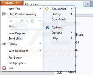 Usuwanie Linkey z Mozilla Firefox krok 1