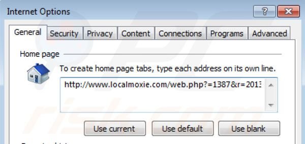 Usuwanie Localmoxie ze strony domowej Internet Explorer