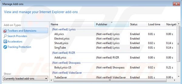 Usuwanie wirusa Lyrics z Internet Explorer krok 2