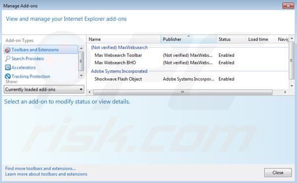 Usuwanie Maxwebsearch.com z rozszerzeń Internet Explorer