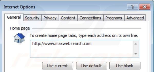 Usuwanie Maxwebsearch.com ze strony domowej Internet Explorer