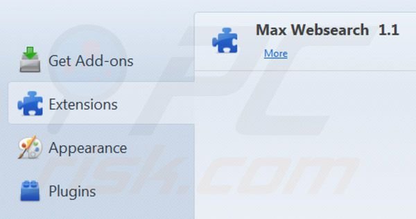 Usuwanie maxwebsearch.com z rozszerzeń Mozilla Firefox
