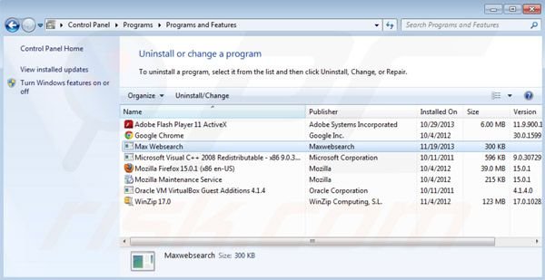 Deinstalacja Maxwebsearch z Panelu kontrolnego