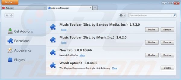 Usuwanie paska narzędzi Music z rozszerzeń Mozilla Firefox