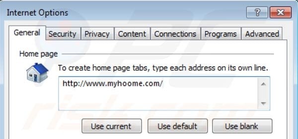 Usuwanie strony domowej myhoome.com z Internet Explorer krok 2