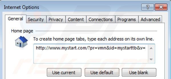 Usuwanie mystart.com ze strony domowej Internet Explorer