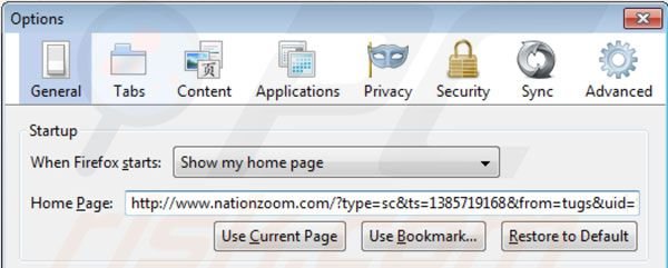 Usuwanie nationzoom.com ze strony domowej Mozilla Firefox