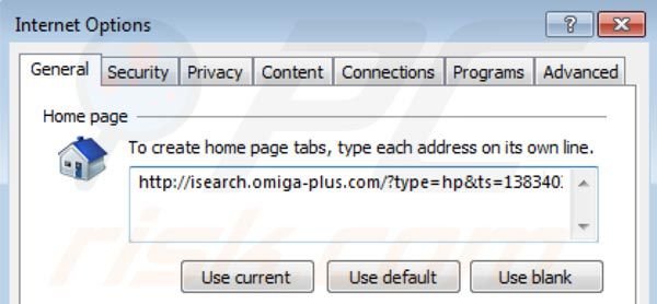 Usuwanie wirusa Omiga plus ze strony domowej Internet Explorer