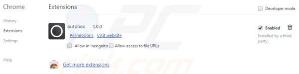 Usuwanie Outobox z rozszerzeń Google Chrome krok 2
