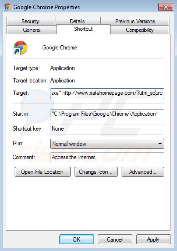 Usuwanie Safehomepage z Google Chrome