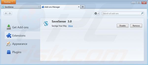 Usuwanie reklam Savesense z Mozilla Firefox krok 2