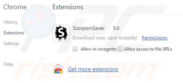 Usuwanie Scorpion Saver z rozszerzeń Google Chrome krok 2