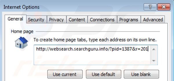 Usuwanie websearch.searchguru.info ze strony domowej Internet Explorer