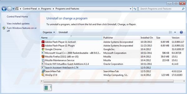 Deinstalacja websearch.searchguru.info z Panelu kontrolnego