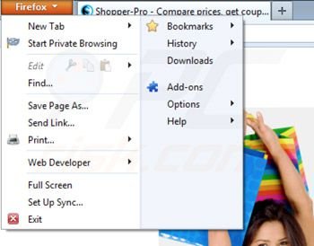 Usuwanie Shopper pro z Mozilla Firefox krok 1