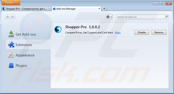 Usuwanie Shopper pro z Mozilla Firefox krok 2