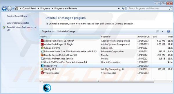 Deinstalacja Shopper pro z Panelu kontrolnego