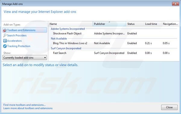 Usuwanie Surf Canyon z rozszerzeń Internet Explorer