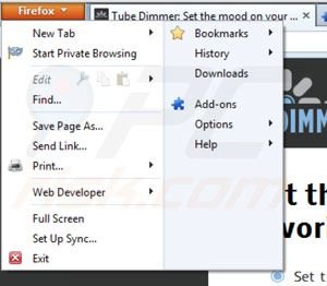 Usuwanie Tube Dimmer z Mozilla Firefox krok 1