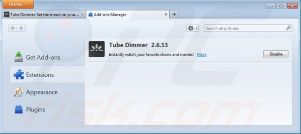 Usuwanie Tube Dimmer z Mozilla Firefox krok 2