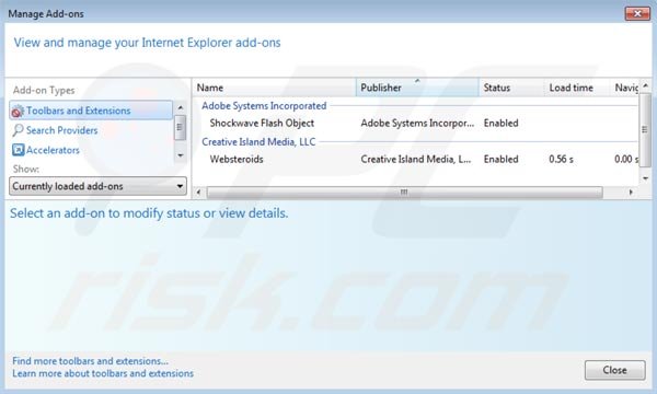 Usuwanie Websteroids z Internet Explorer krok 2