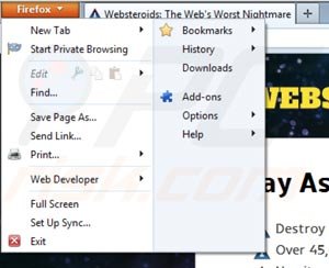 Usuwanie Websteroids z Mozilla Firefox krok 1