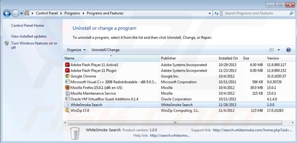 Deinstalacja Whitesmoke search