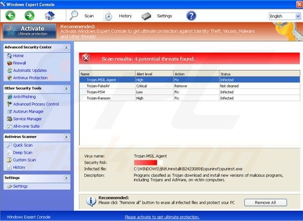 Fałszywy program antywirusowy Windows Expert Console