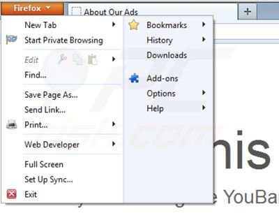 Usuwanie You-Bar z Mozilla Firefox krok 1