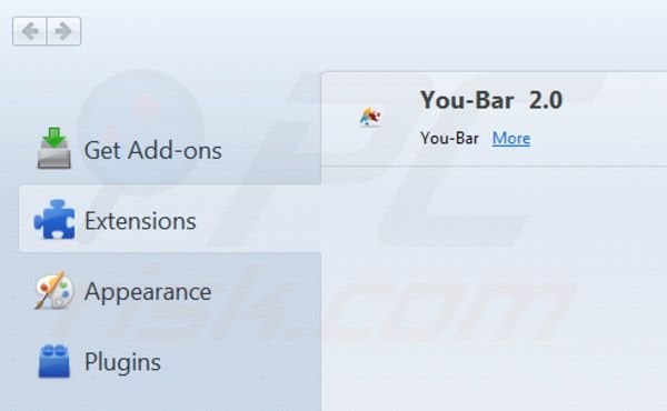 Usuwanie You-Bar z Mozilla Firefox krok 2