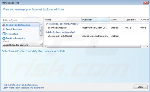 Usuwanie Zoom downloader z rozszerzeń Internet Explorer krok 2