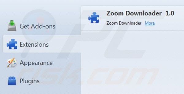 Usuwanie Zoom downloader z rozszerzeń Mozilla Firefox krok 2