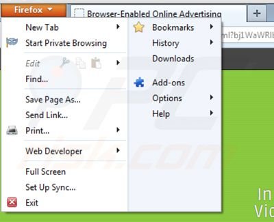 Usuwanie ads by video player z rozszerzeń Mozilla Firefox krok 1